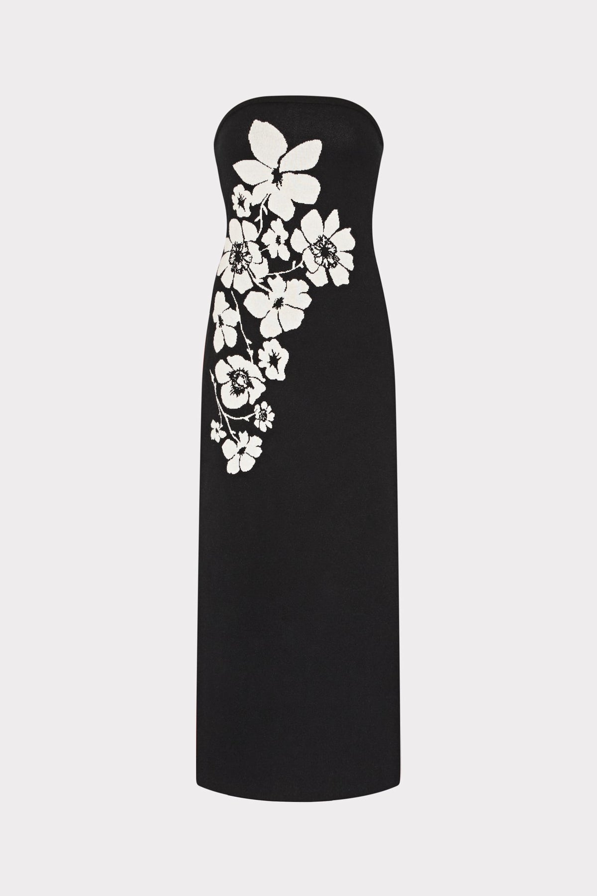 Placed Floral Strapless Knit Midi Dress Black/Ecru | Milly Women