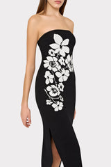 Placed Floral Strapless Knit Midi Dress Black/Ecru | Milly Women