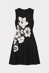 Floral Flare Knit Mini Dress Black/Ecru | Milly Women