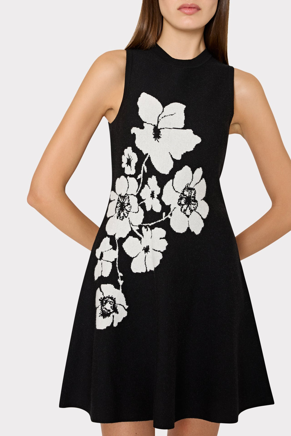 Floral Flare Knit Mini Dress Black/Ecru | Milly Women