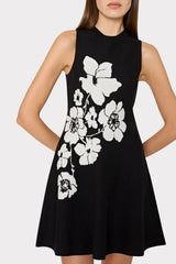 Floral Flare Knit Mini Dress Black/Ecru | Milly Women
