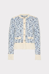 Textured Fringe Trim Cardigan Blue Multi | Milly Women