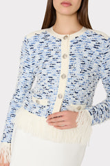 Textured Fringe Trim Cardigan Blue Multi | Milly Women