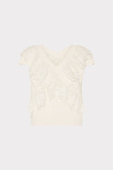 Lace Ruffle Knit V-Neck Top Ecru | Milly Women