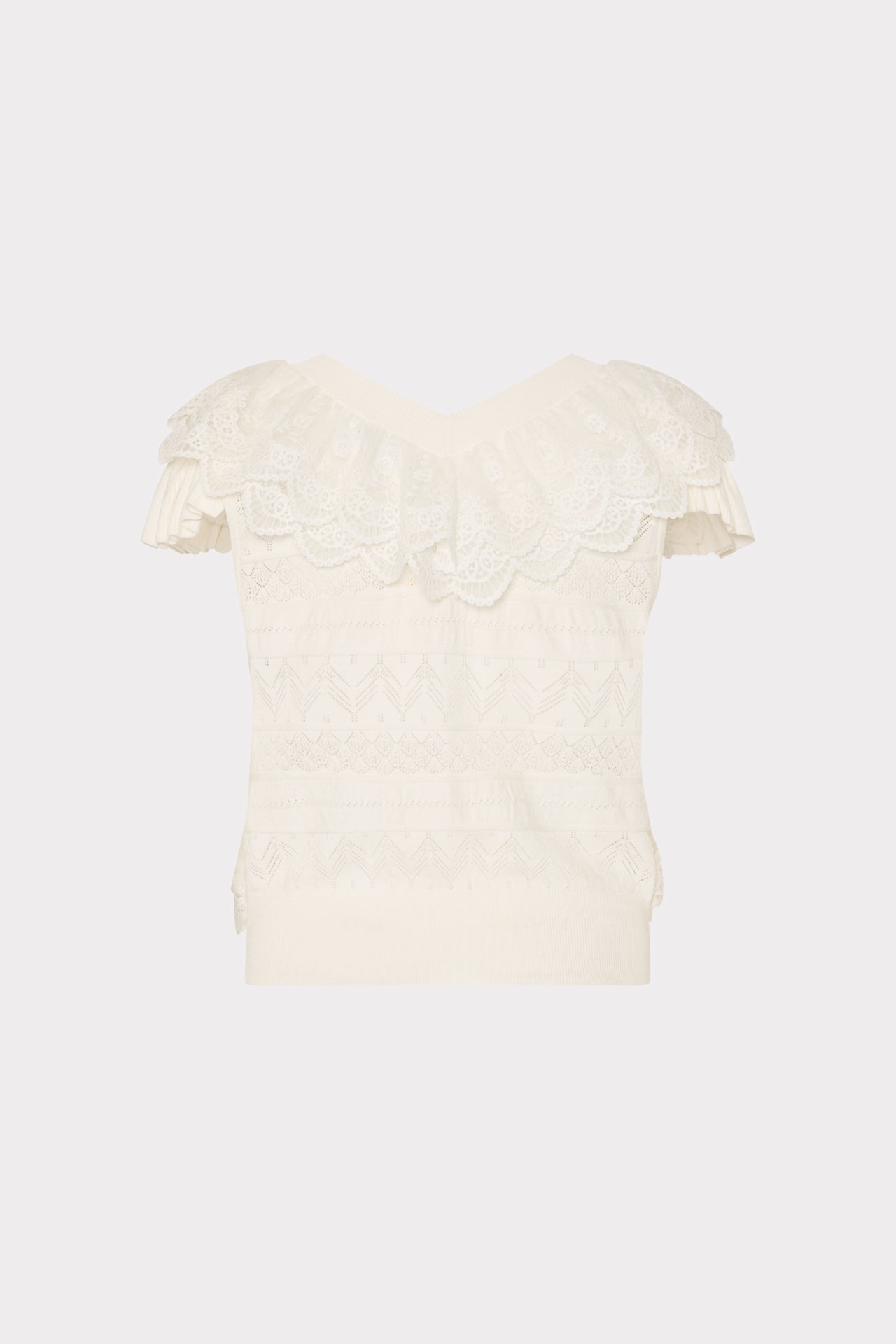 Lace Ruffle Knit V-Neck Top Ecru | Milly Women