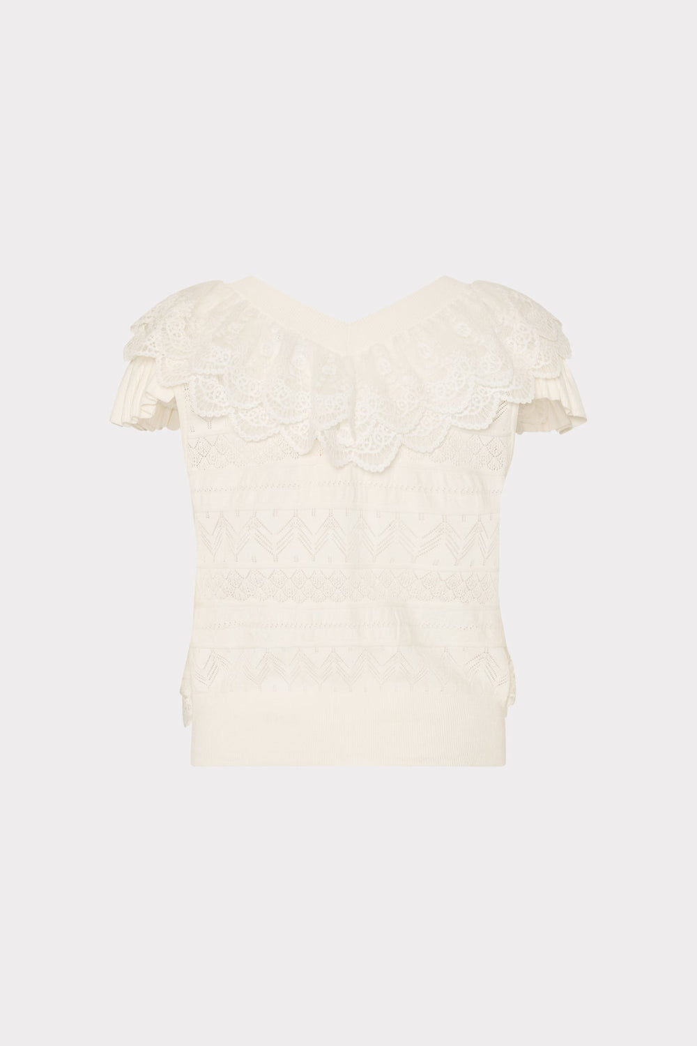 Lace Ruffle Knit V-Neck Top Ecru | Milly Women