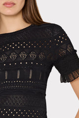 Smocked Finish Pointelle Top Black | Milly Women