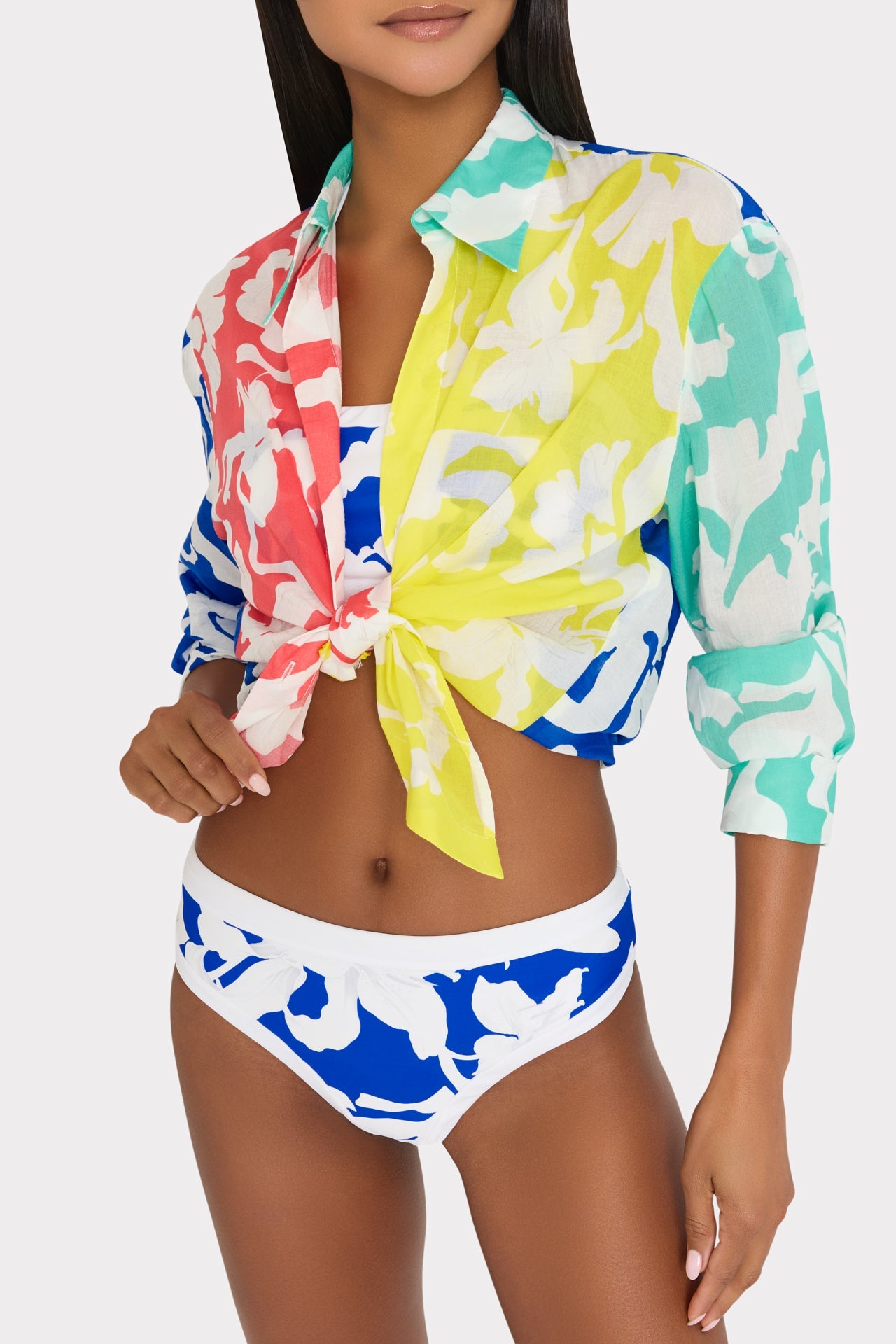 Lily Silhouette Cotton Voile Button Down Multi | Milly Women