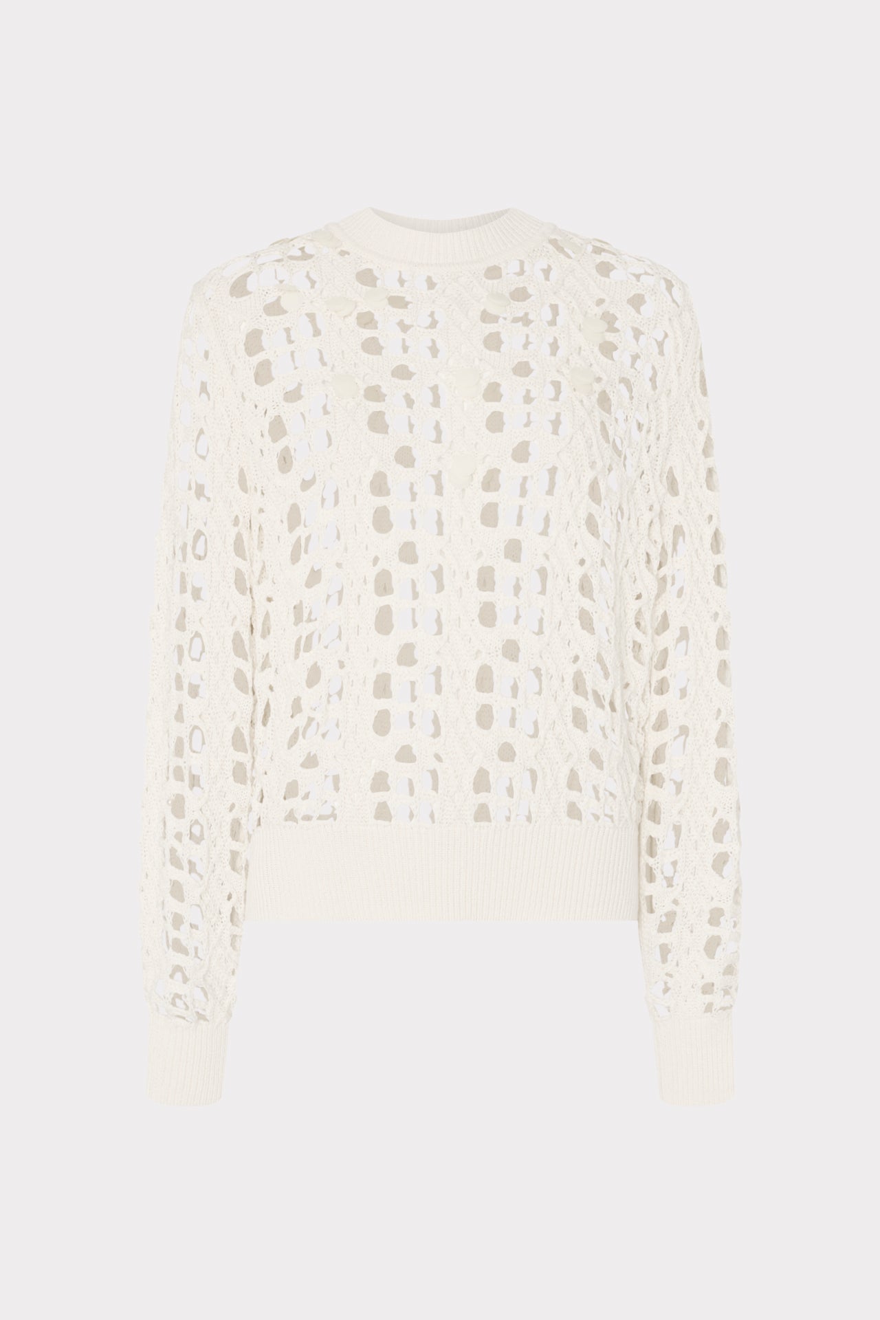 Open Knit Sequin Crewneck Sweater Ecru | Milly Women