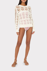 Open Knit Sequin Crewneck Sweater Ecru | Milly Women