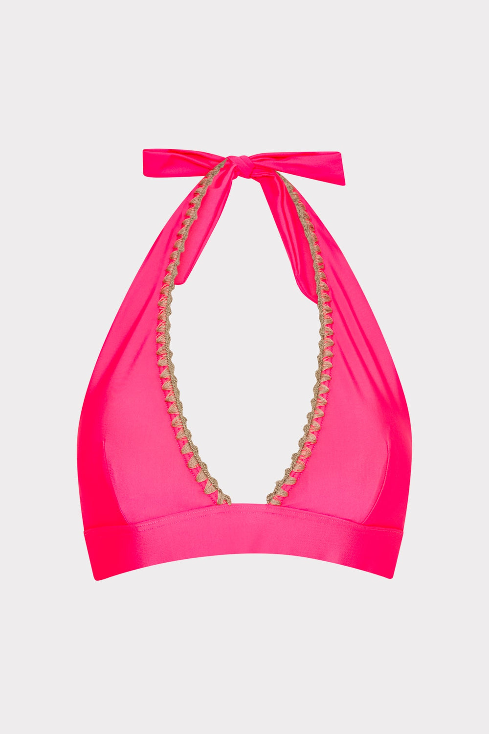 Crochet Stitch Halter Bikini Top Pink/Tan | Milly Women