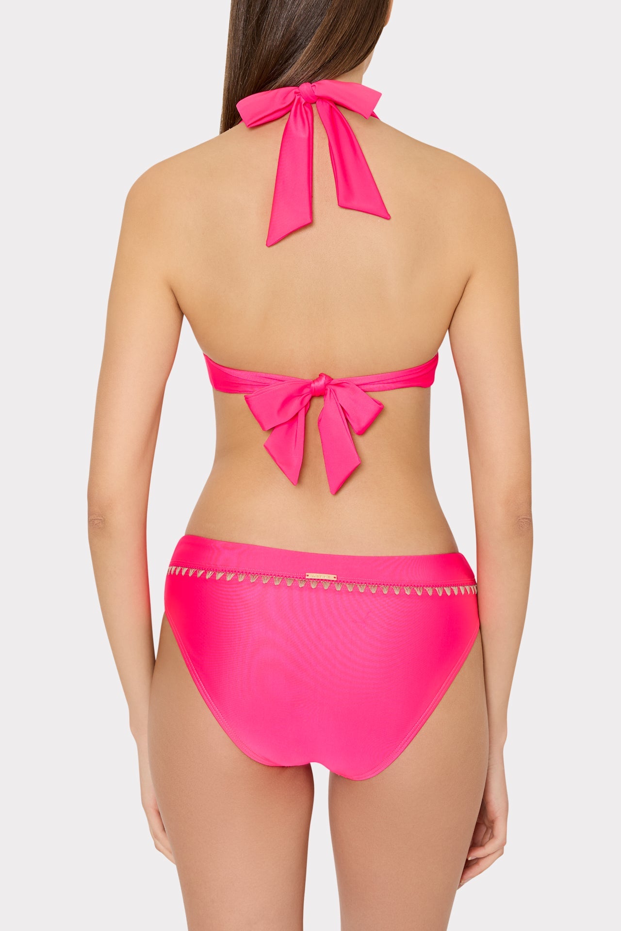 Crochet Stitch Halter Bikini Top Pink/Tan | Milly Women