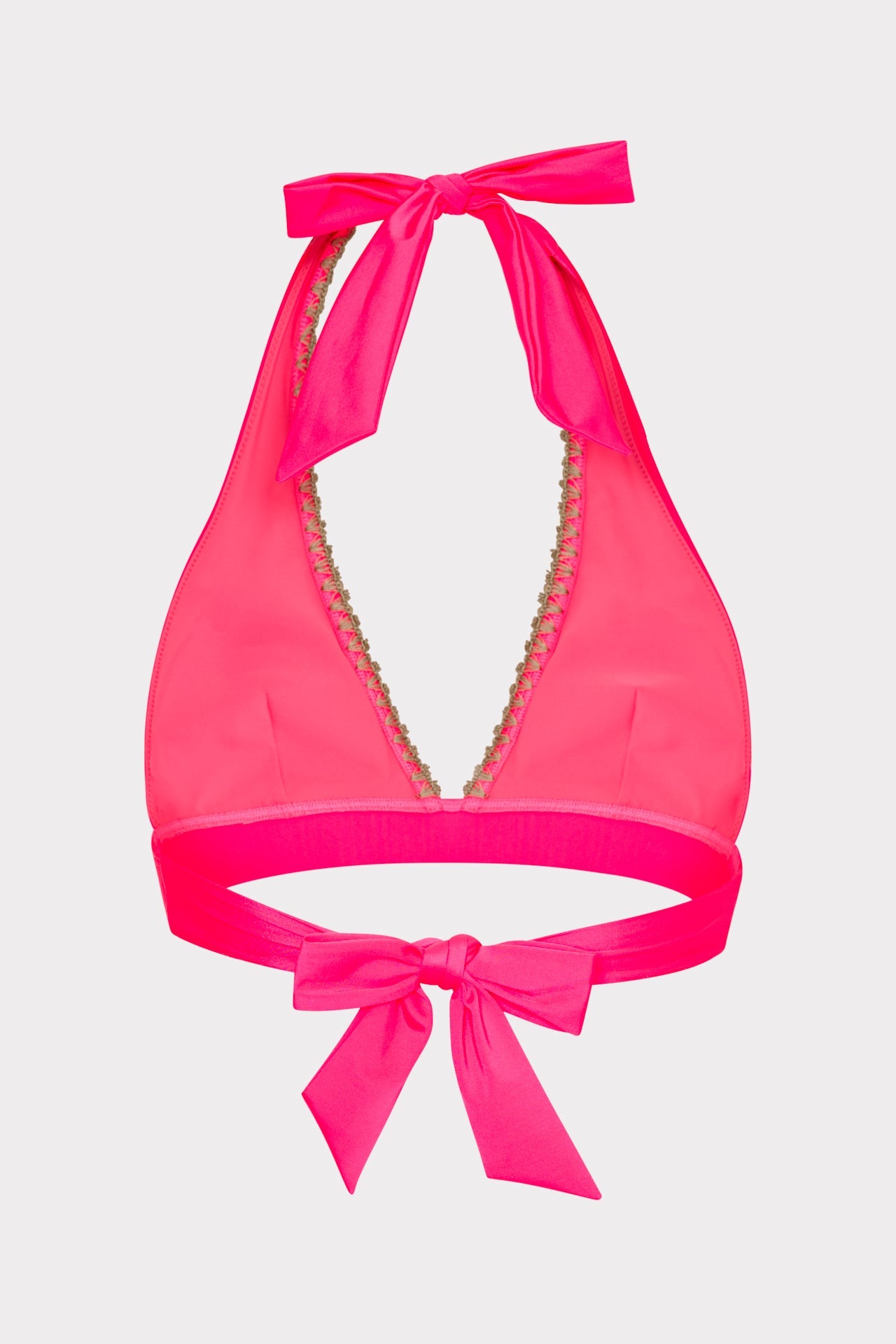 Crochet Stitch Halter Bikini Top Pink/Tan | Milly Women