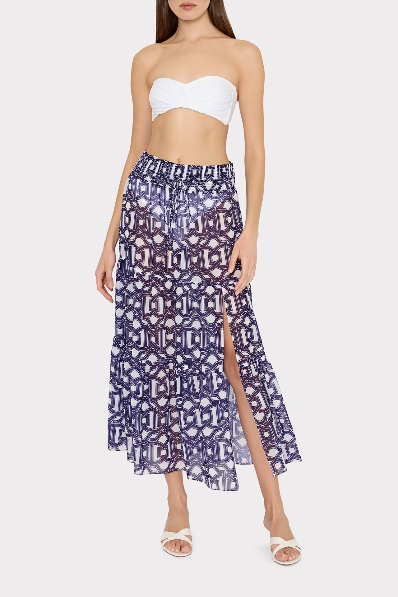 Jem Nautical Chain Tiered Chiffon Skirt Navy/White | Milly Women