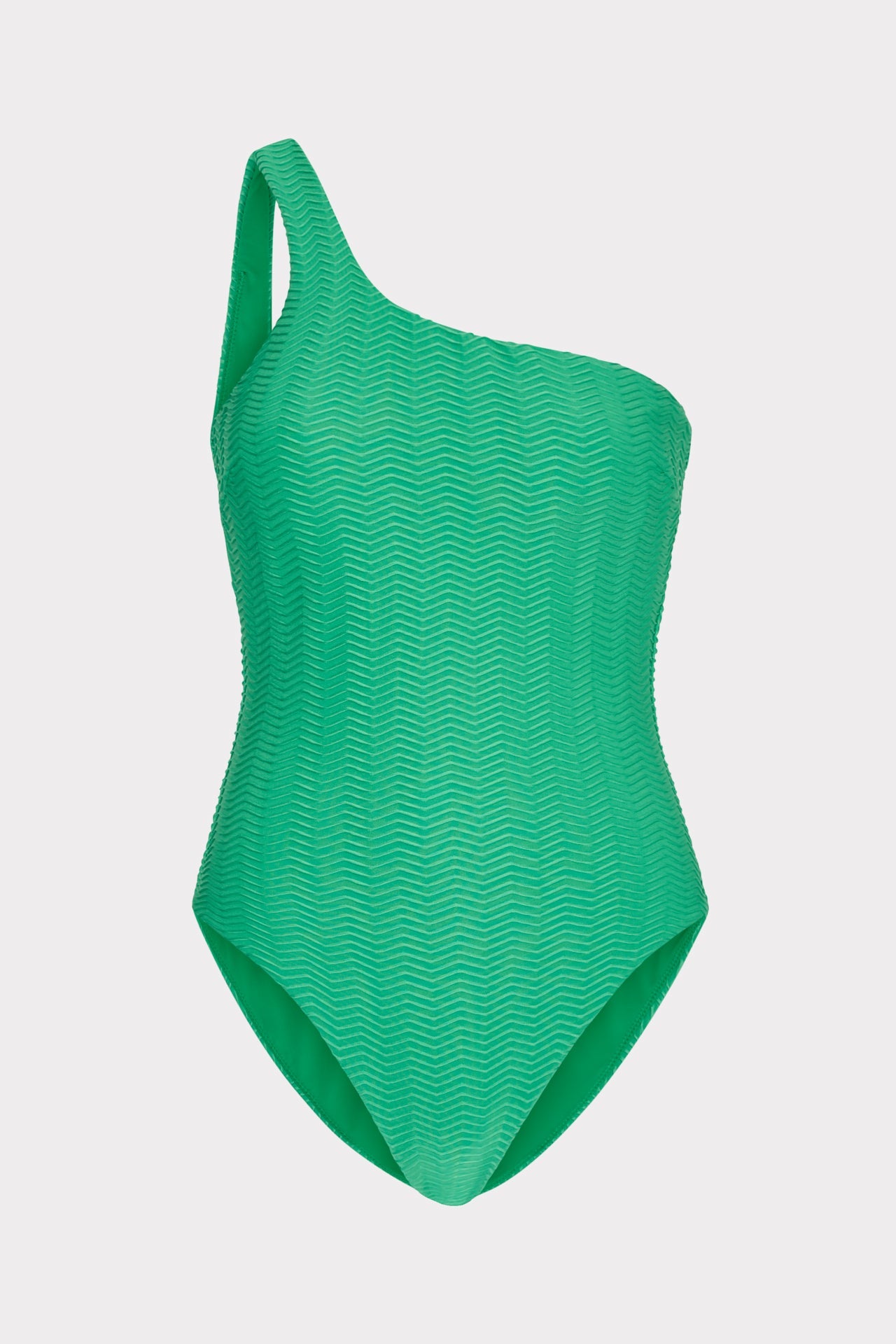 Joni Textured Chevron One Shoulder One Piece Green | Milly Women