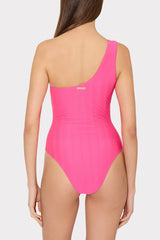 Joni Textured Chevron One Shoulder One Piece Fuchsia | Milly Women
