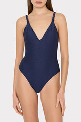 Shimmer Texture Braided One Piece Navy | Milly Women