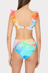 Watercolor Paint Stroke Ruffle Bikini Top Multi | Milly Women