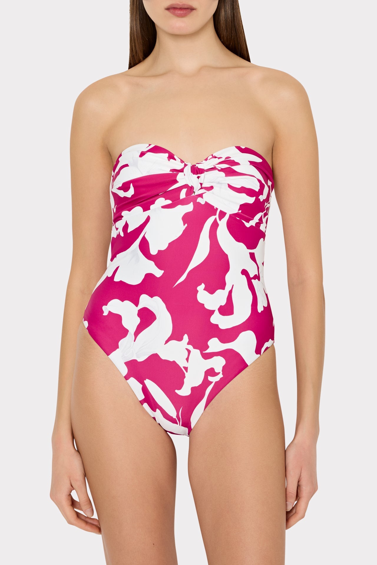 Lily Silhouette Knot Bandeau One Piece Pink/Ecru | Milly Women