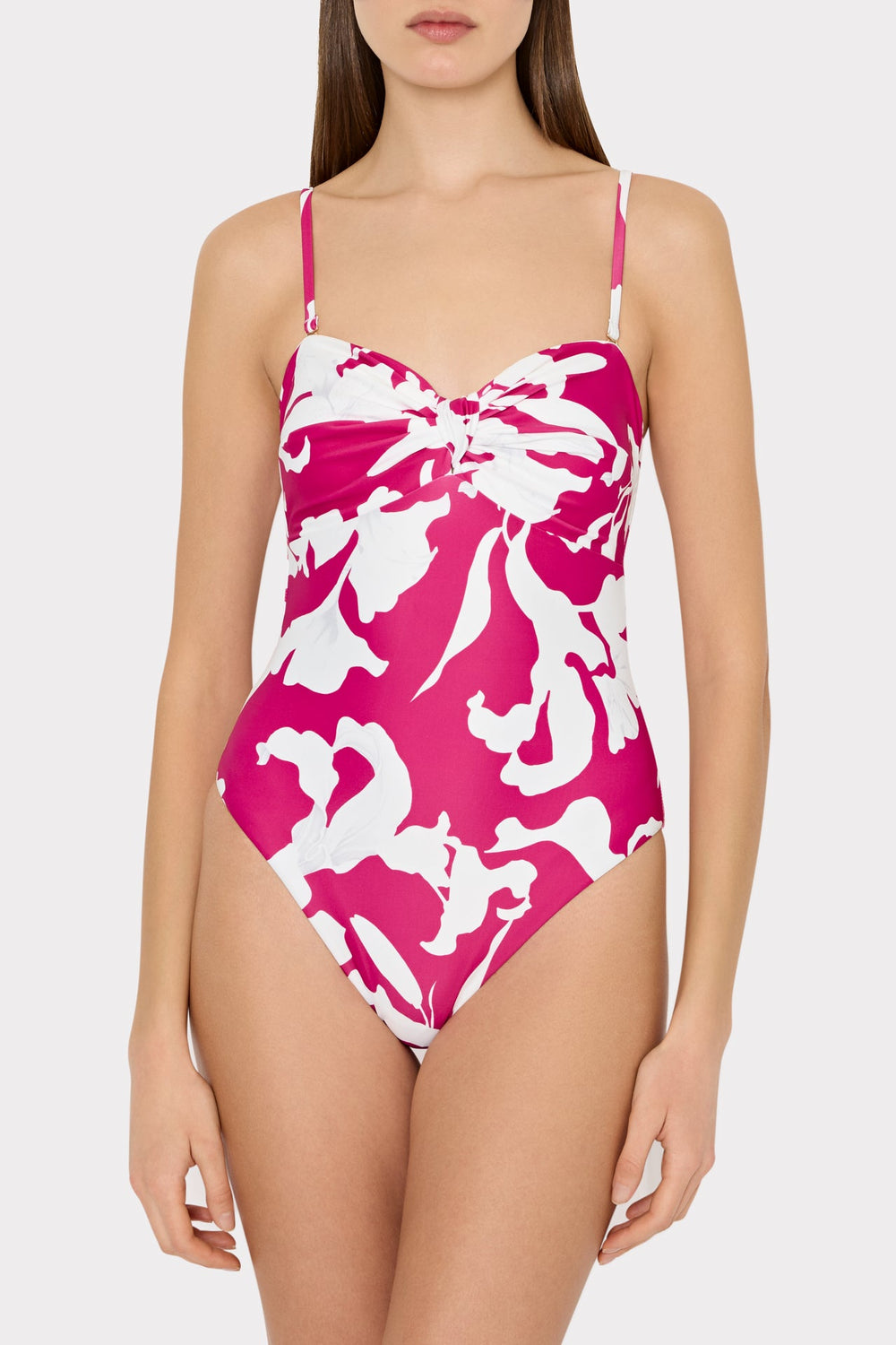 Lily Silhouette Knot Bandeau One Piece Pink/Ecru | Milly Women