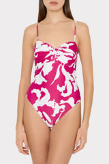 Lily Silhouette Knot Bandeau One Piece Pink/Ecru | Milly Women