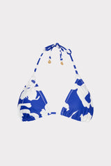 Lily Silhouette Triangle Bikini Top Blue/Ecru | Milly Women