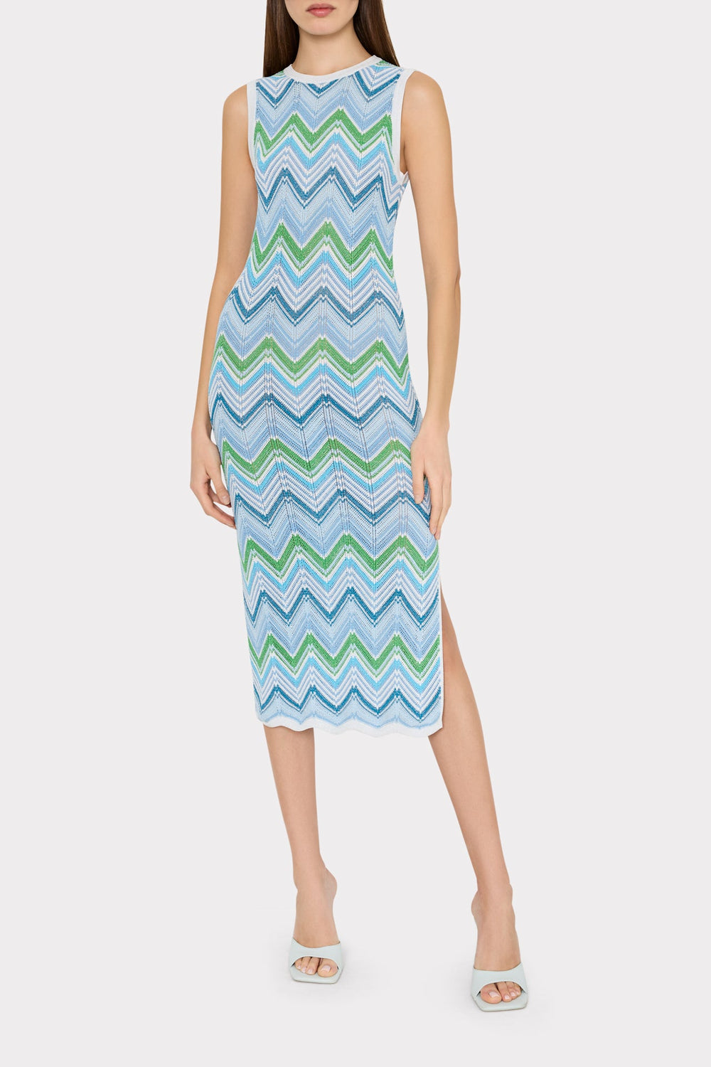 Multi Zig Zag Sleeveless Midi Dress Blue Multi | Milly Women