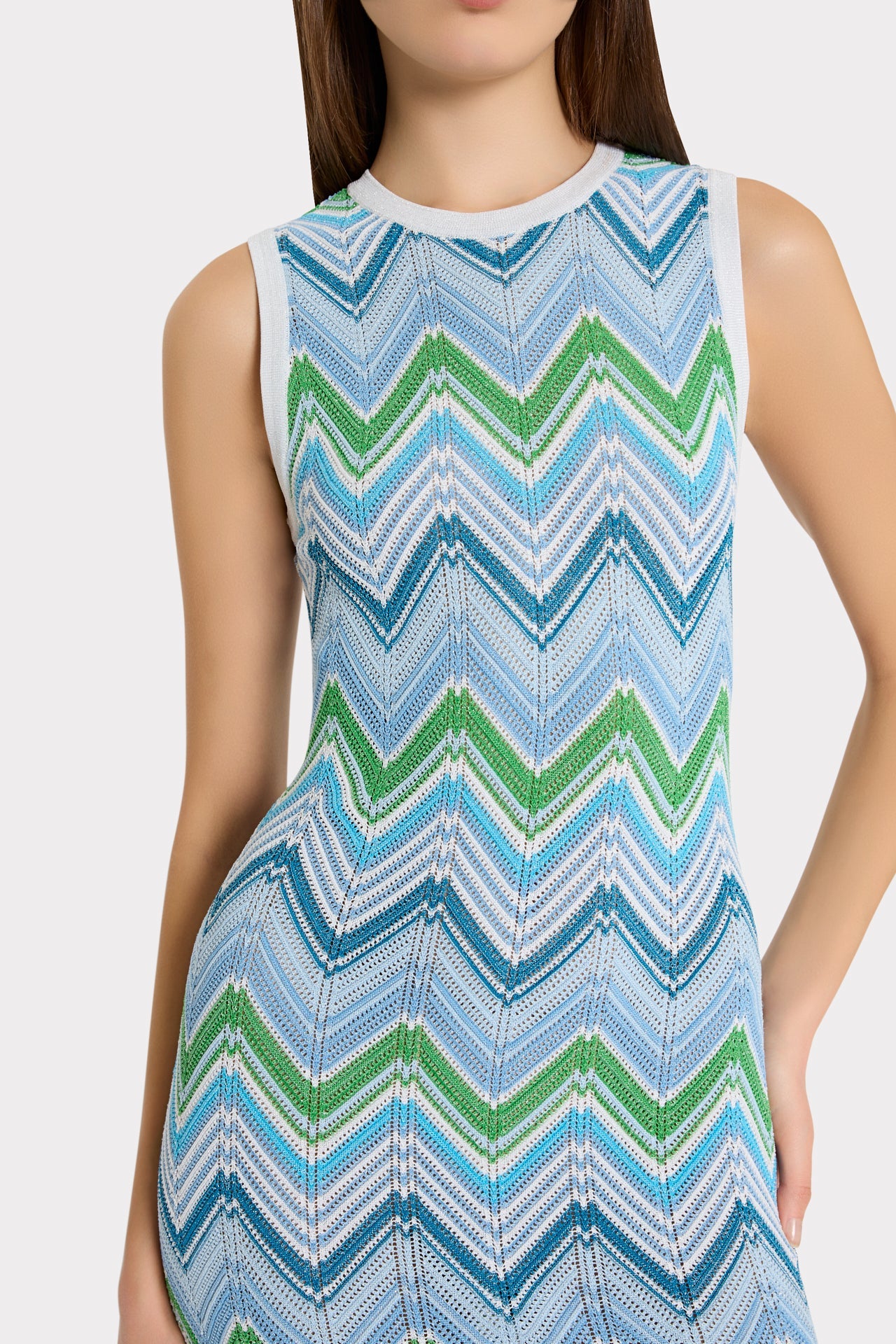 Multi Zig Zag Sleeveless Midi Dress Blue Multi | Milly Women