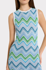 Multi Zig Zag Sleeveless Midi Dress Blue Multi | Milly Women