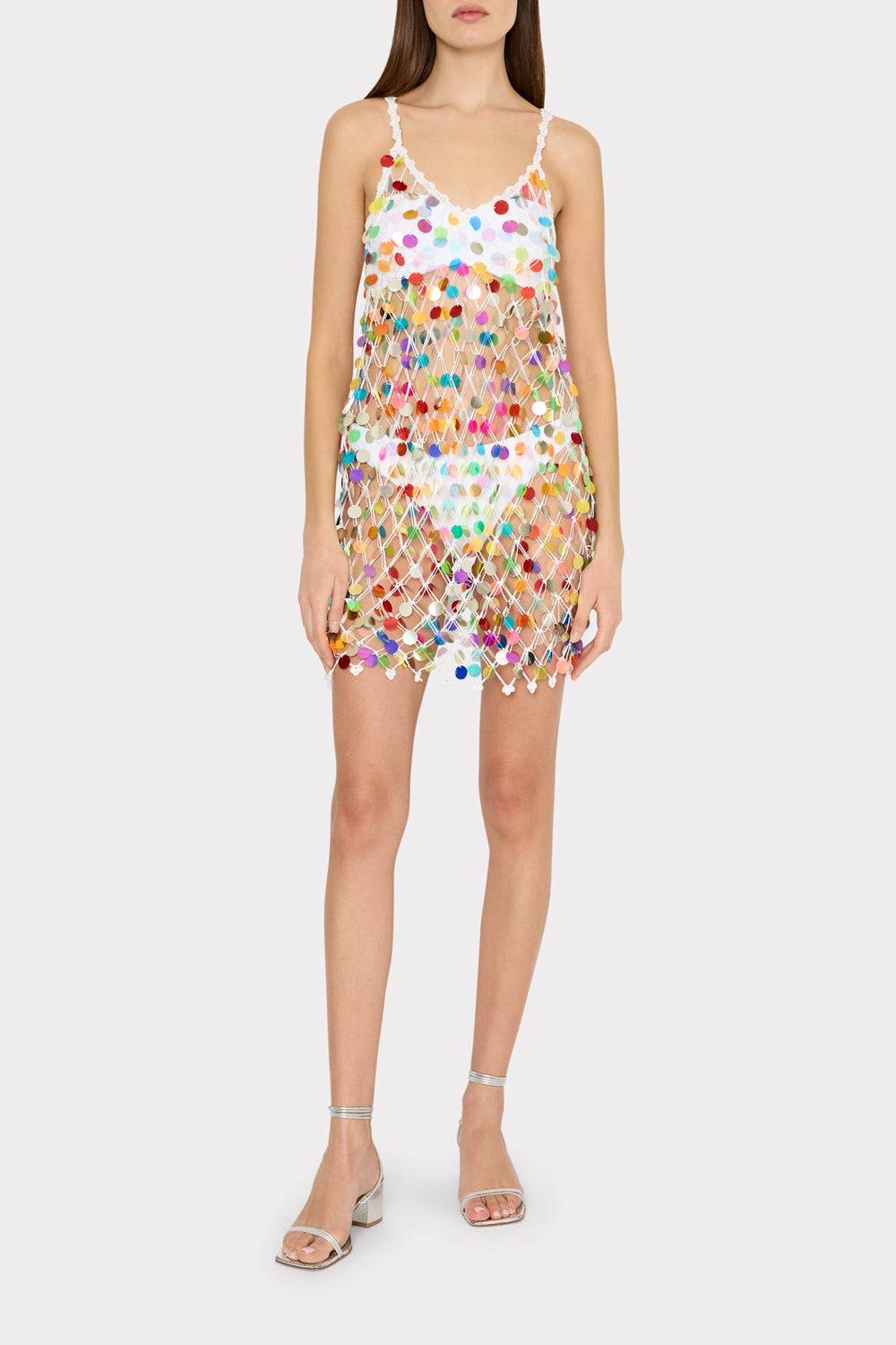 Sequin Crochet Mini Sleeveless Dress Multi | Milly Women