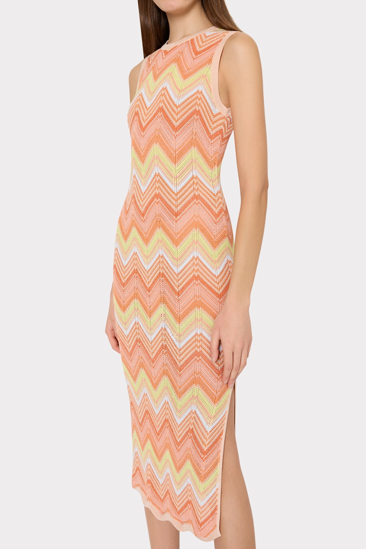 Multi Zig Zag Sleeveless Midi Dress Coral Multi | Milly Women