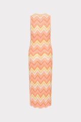 Multi Zig Zag Sleeveless Midi Dress Coral Multi | Milly Women