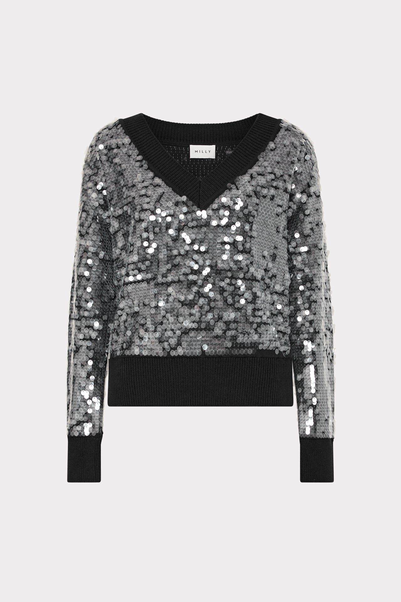 Ilaria Sequin V-Neck Sweater Black | Milly Women