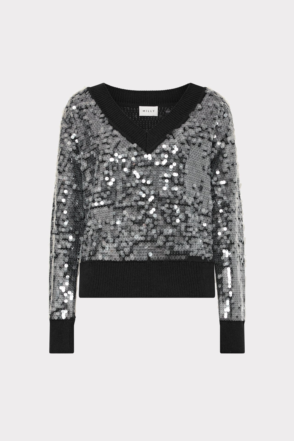 Ilaria Sequin V-Neck Sweater Black | Milly Women