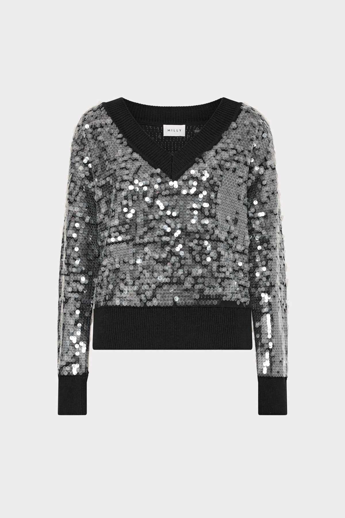 Ilaria Sequin V-Neck Sweater Black | Milly Women