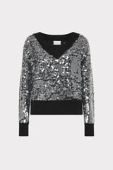 Ilaria Sequin V-Neck Sweater Black | Milly Women