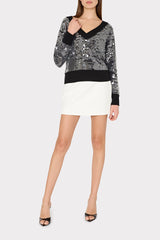 Ilaria Sequin V-Neck Sweater Black | Milly Women