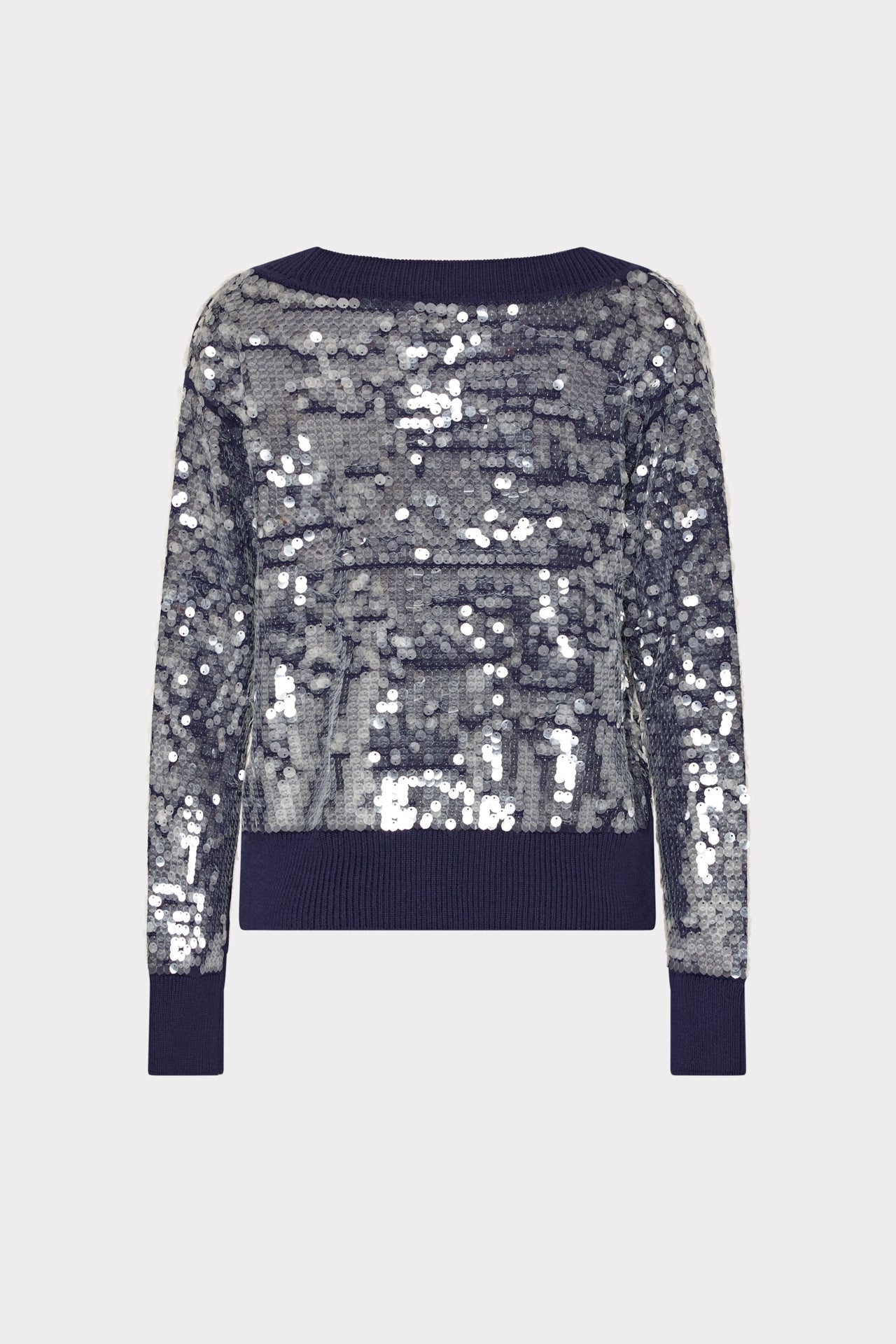 Ilaria Sequin V-Neck Sweater Navy | Milly Women