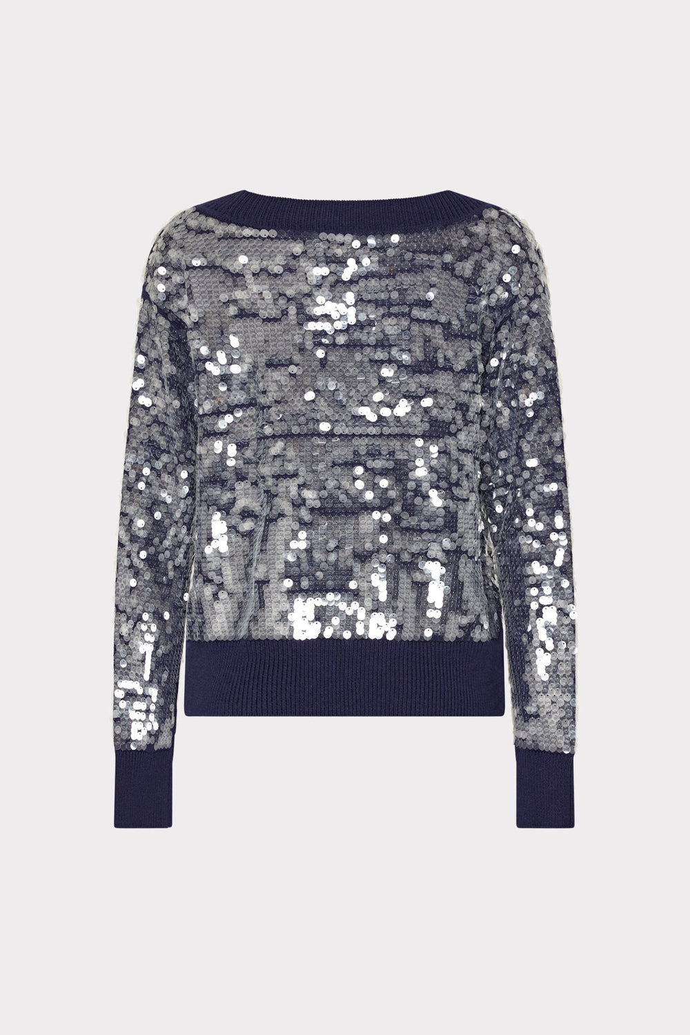 Ilaria Sequin V-Neck Sweater Navy | Milly Women
