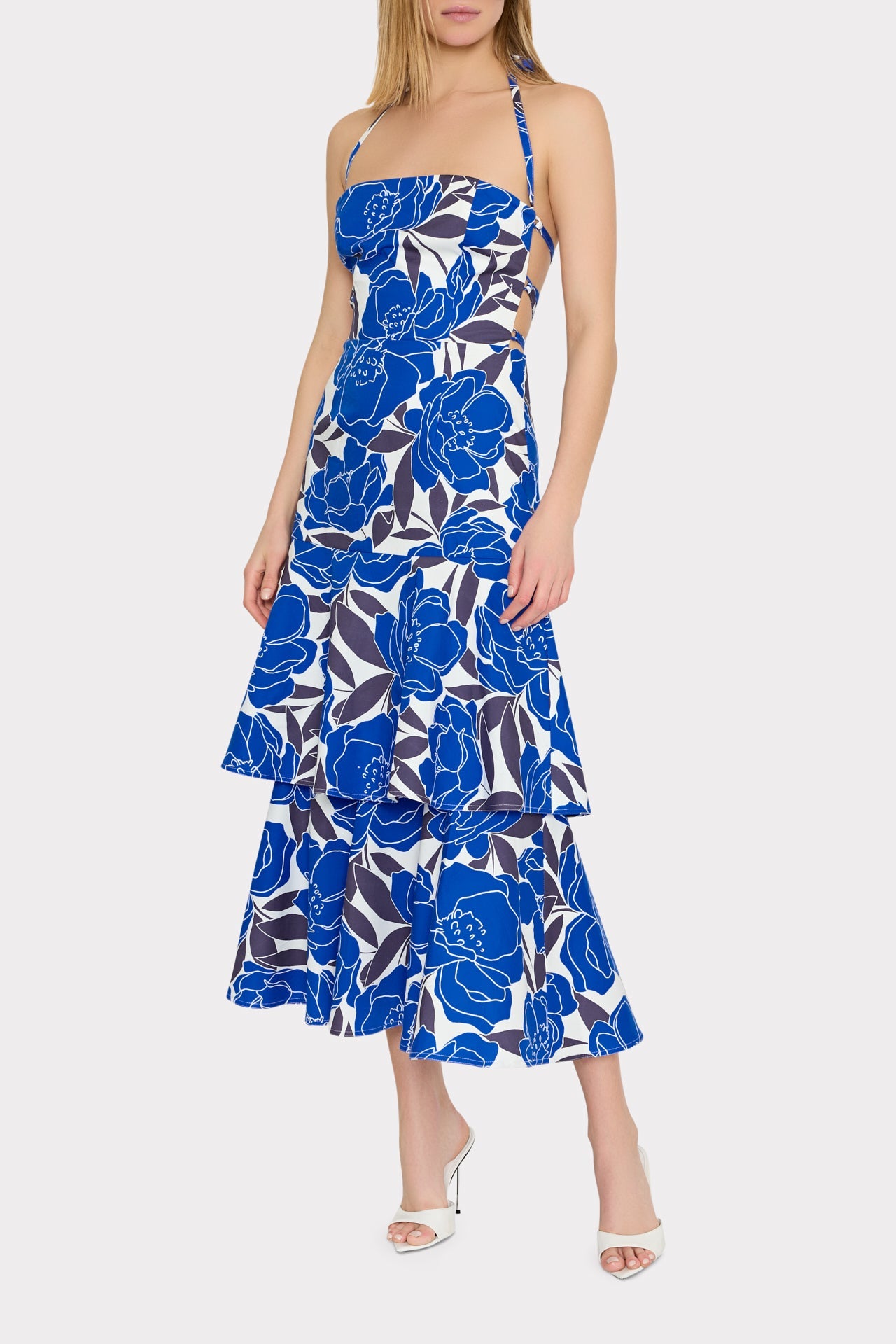 Camellia Floral Linen Maxi Dress Blue Multi | Milly Women