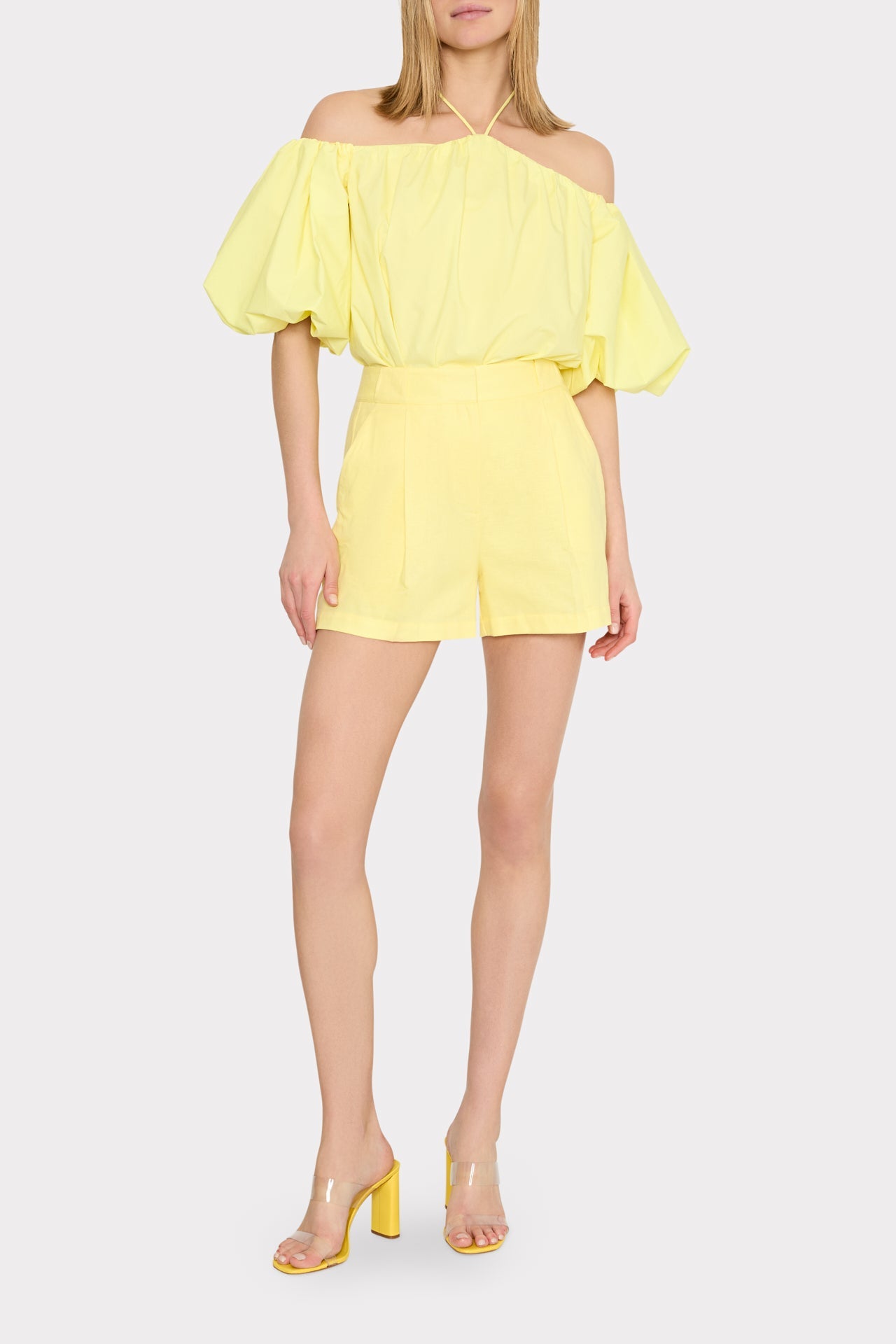 Linen Pleated Shorts Yellow | Milly Women