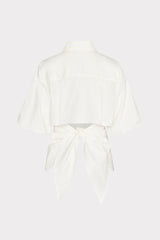 Tie Back Poplin Button Down Shirt White | Milly Women