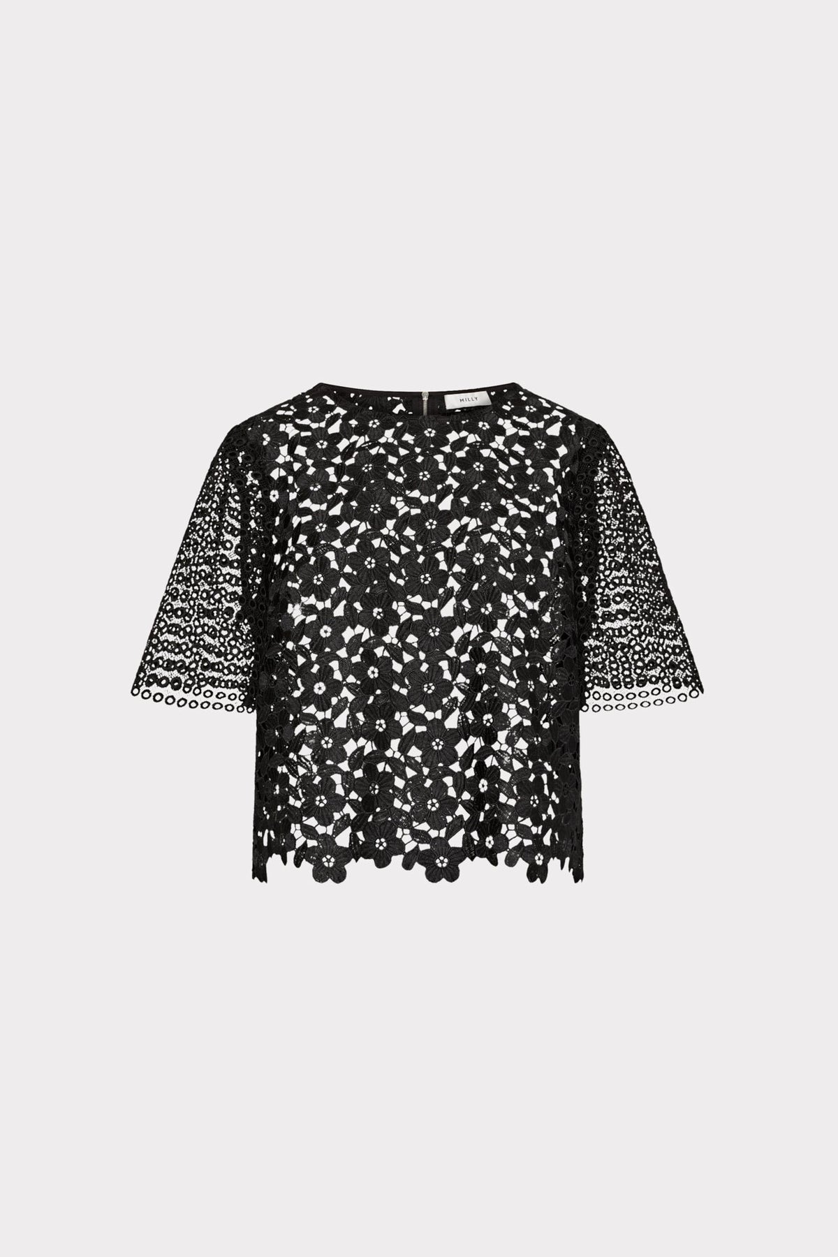 Floral Geo Combo Lace Top Black | Milly Women