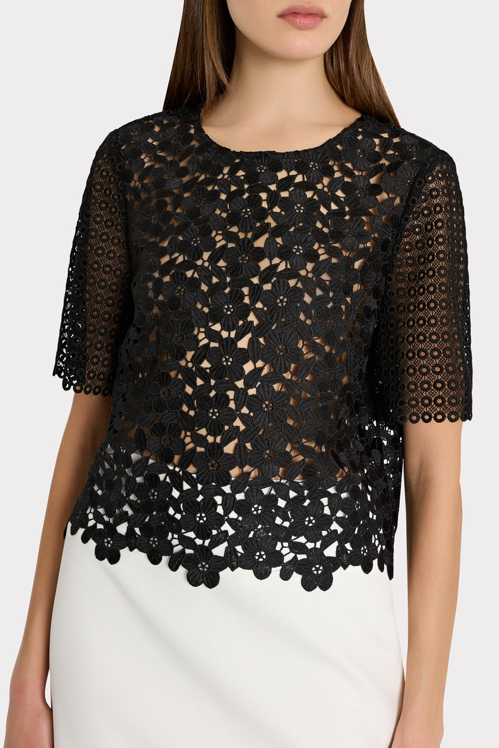 Floral Geo Combo Lace Top Black | Milly Women
