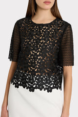 Floral Geo Combo Lace Top Black | Milly Women