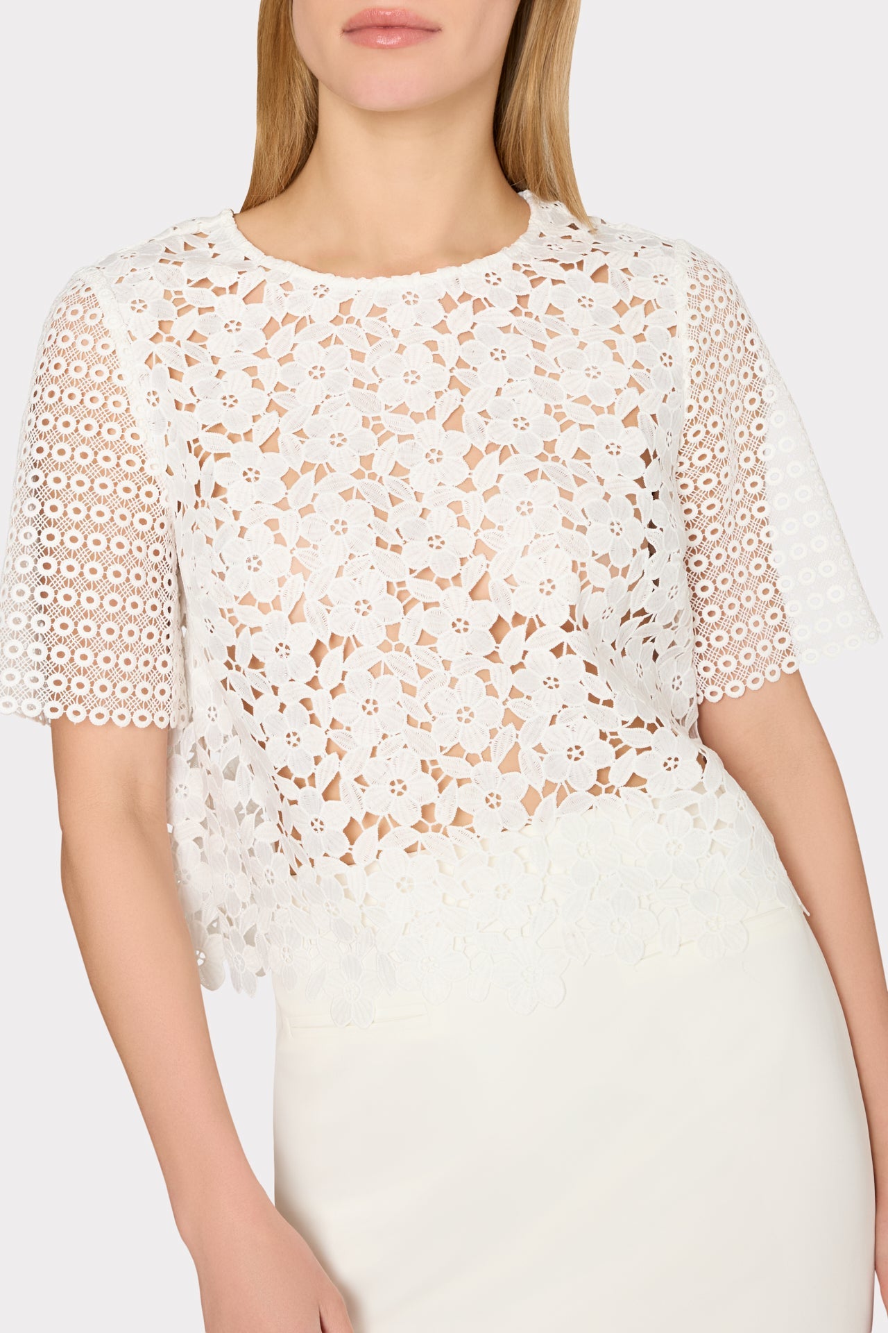 Floral Geo Combo Lace Top White | Milly Women
