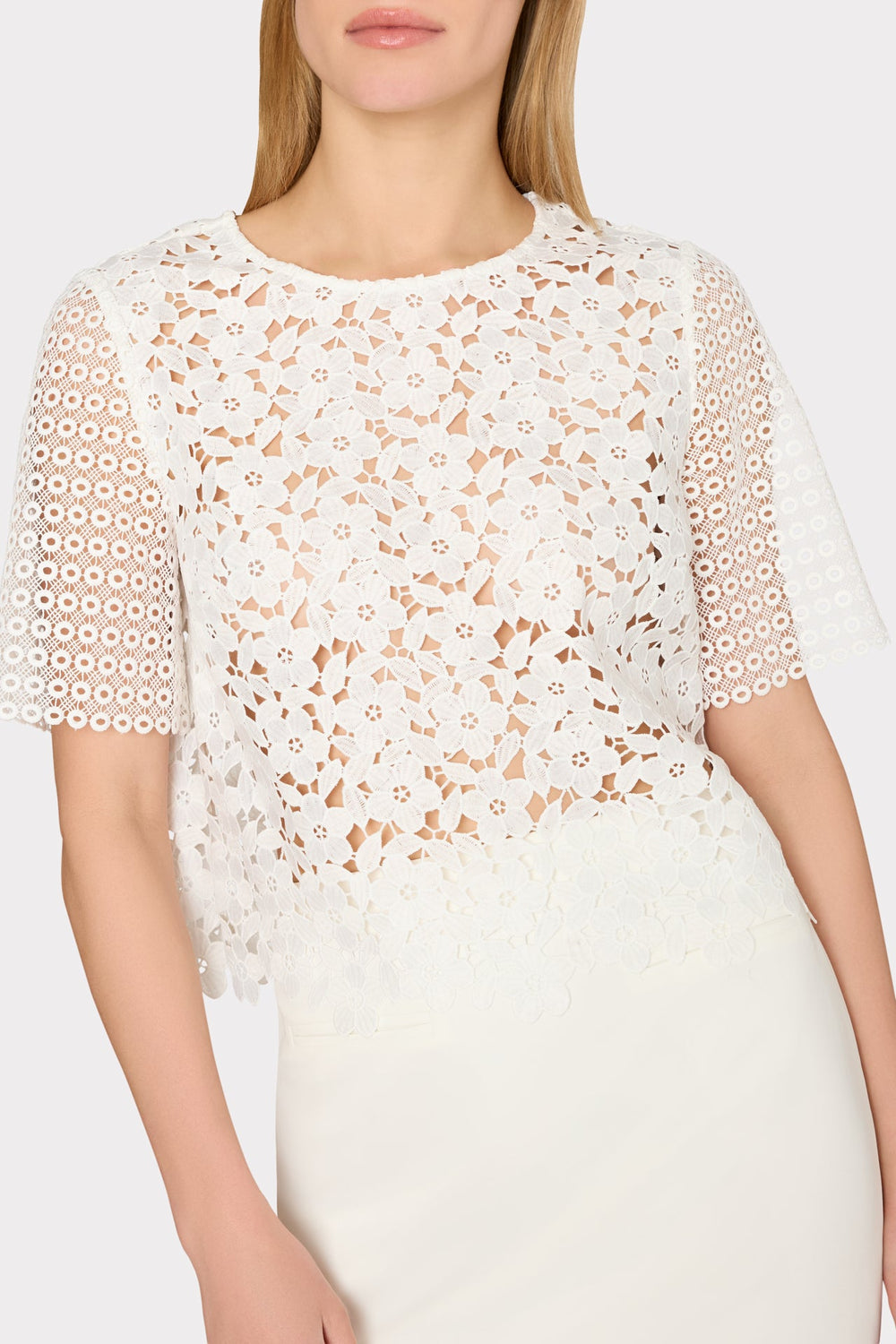 Floral Geo Combo Lace Top White | Milly Women