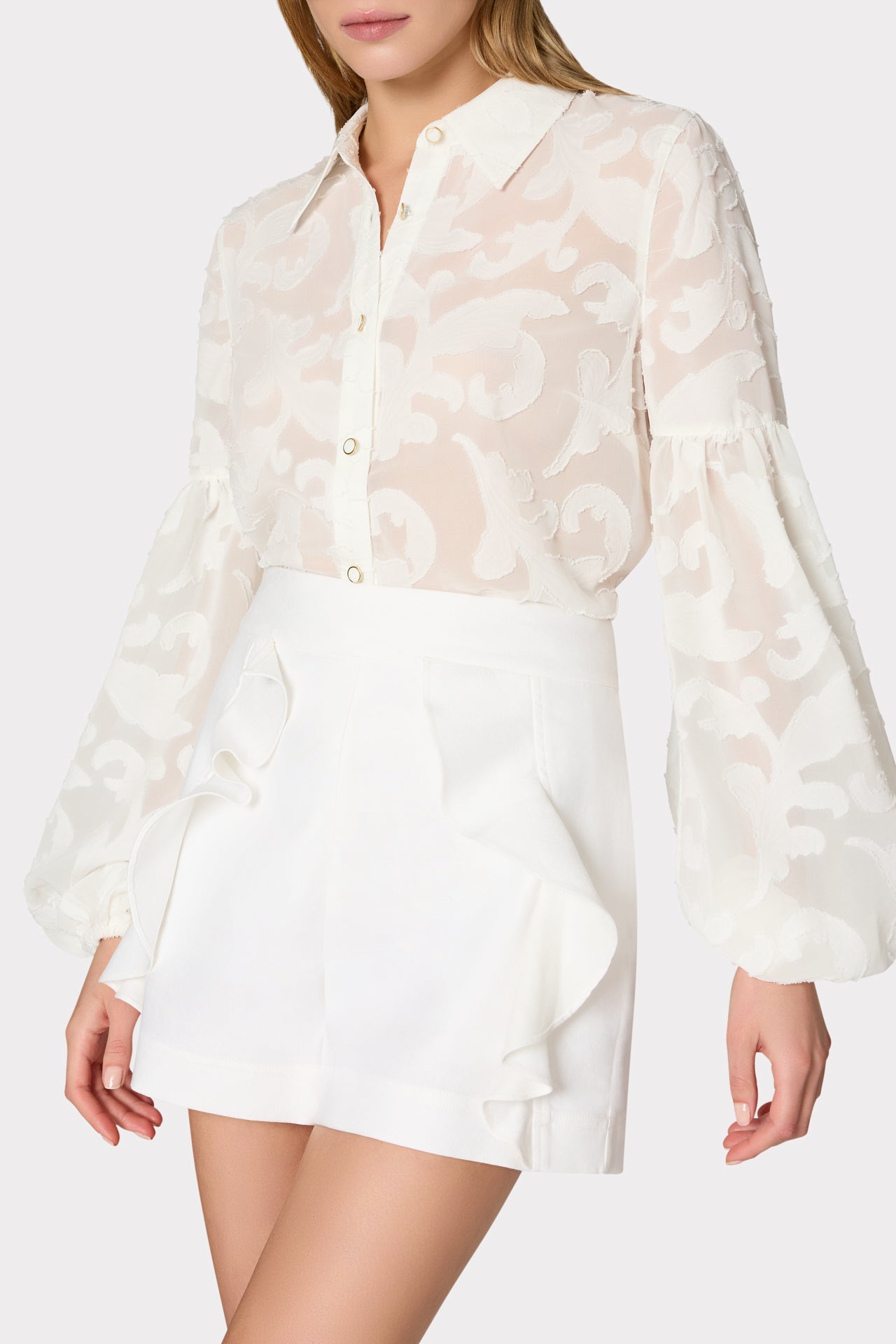 Scroll Burnout Button Up Top White | Milly Women