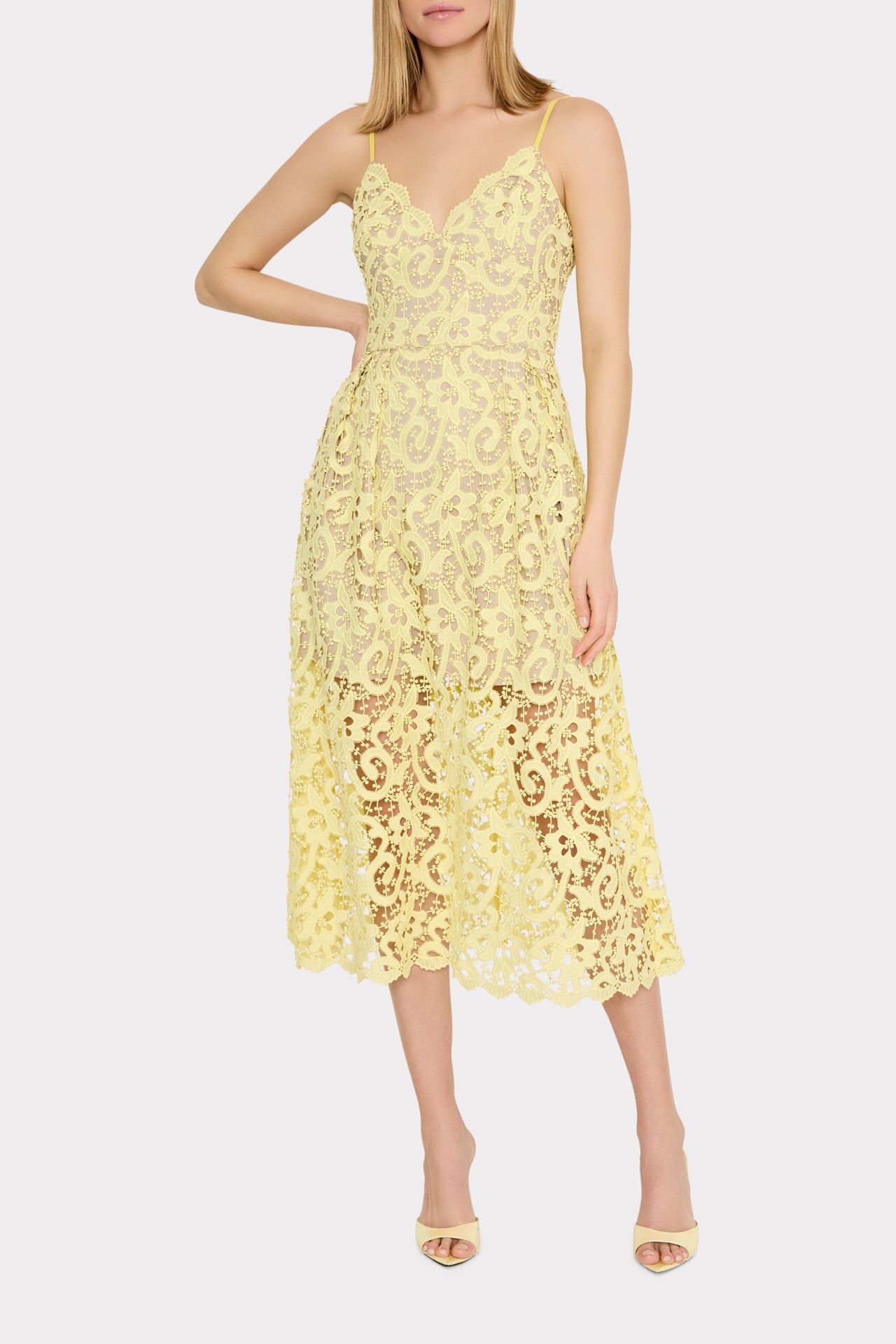 Elle Lace Midi Dress Yellow | Milly Women