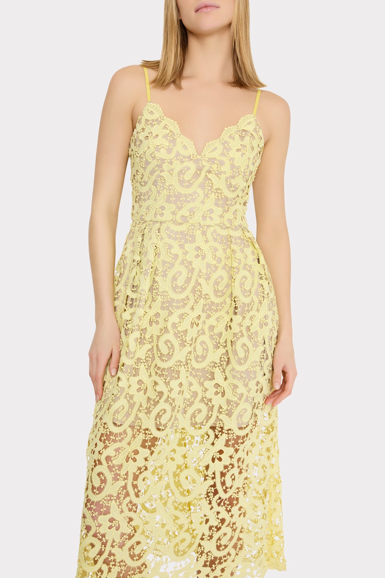 Elle Lace Midi Dress Yellow | Milly Women